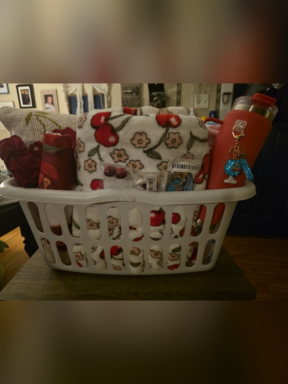Cherry Lover's Cozy Dream Set Fleece Blanket Gift Basket with Cherry Red Tumbler